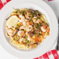 Shrimp Filippi · Linguine Pasta with Shrimp, Tomatoes, Mushrooms, Garlic & Scallions Sautéed in Olive Oil, Bu...