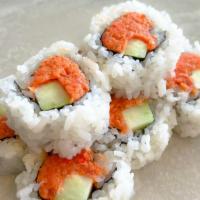 Spicy Tuna Roll (8 Pc) · Spicy tuna mix, cucumber, seaweed, and sushi rice.