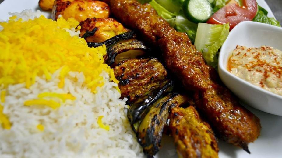 Kebab Combination · Grilled ground beef or chicken, shish kebab and boneless chicken. Served with 2 skewers, 3 different type of meat.