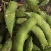 Edamame · Steamed soy beans with salt and sesame oil.