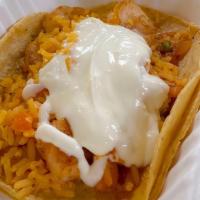 Shrimp Taco · Grilled Shrimp (Grilled with Ranchera Sauce)
Topped with Rice and Sour Cream
Served on Corn ...