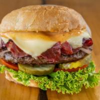 The Guido · 1/3 lb fresh Angus chuck patty, 4oz pastrami, Swiss cheese, lettuce, tomato, grilled onions,...