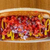 Hot Dog · 1/4 lb dog with ketchup, mustard, tomato & red onion