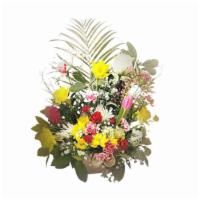 Elegant Thank You Basket · This colorful composition includes Rose, carnations, chrysanthemums, tulip and daffodils (if...