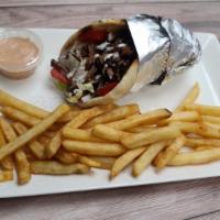Beef Shawarma Wrap · Comes with fries & drink .