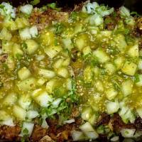 Buche  Bowl · Mexican Rice, Refried Beans, Buche (Pork Belly), Onions, Cilantro and Salsa