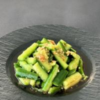 Cucumber Salad (7 Oz) · Crisp Persian cucumber, garlic vinegar sauce, sesame oil.