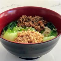 Dan Dan Noodle · Boiled noodles with sesame-peanuts sauce, minced pork, baby bok choy, chili oil, chopped pea...