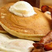 Pancake Special · Comes with two pancakes, two eggs and choice of two bacon or two sausage.