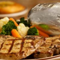 Pork Chops · Dinners come with side choice of fries, baked potato, or Spanish rice. Also side soup or sid...