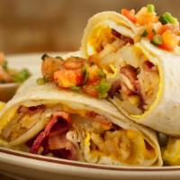 Breakfast Burrito · Choice of either bacon, sausage, or ham.