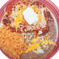 3 Enchilada Plate · Served with rice and beans
