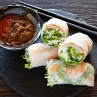 Spring Roll (2) · Pork, lettuce, mint, cilantro, noodle, shrimp rice paper, and peanut plum sauce