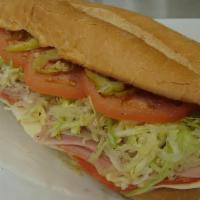 Italian Sub · ham, salami, capicola, mozzarella, tomato, red onion, lettuce, italian dressing