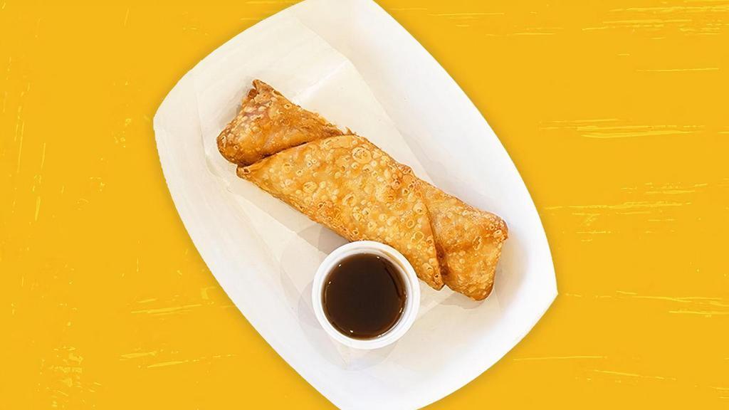 Chicken Eggroll (1 Eggroll) · Chicken & veggies in a delicious, edible wonton sleeping bag. Comes with a side of gyoza sauce for dipping!