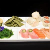 Classic · Edamame, choice of salad, choice of two rolls, yellowtail 2 pcs, salmon 1 pcs, albacore 1 pc...