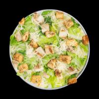 Chicken Caesar Salad · Romaine hearts, fresh baked croutons, parmesan cheese and grilled chicken, served with class...