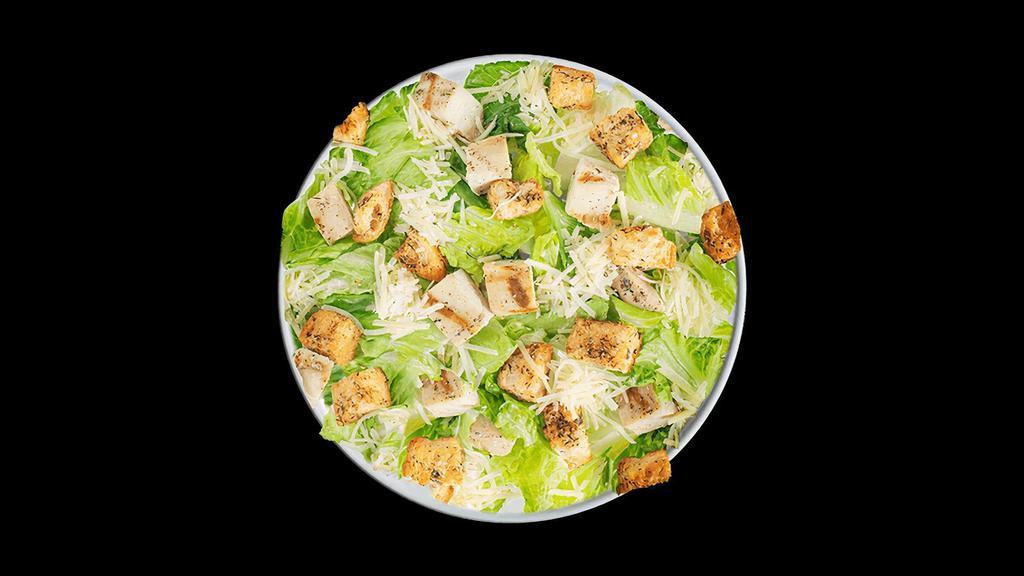 Chicken Caesar Salad · Romaine hearts, fresh baked croutons, parmesan cheese and grilled chicken, served with classic caesar dressing on the side.