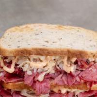 Full Pastrami Reuben · Lean Beef Pastrami
On our Italian Loaf or Sliced Sour Rye.
Provolone or Swiss Cheese topped ...