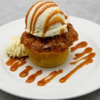 Warm Banana Bread Pudding · Caramel sauce & vanilla ice cream.