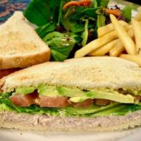Tuna Sandwich · Albacore tuna salad on sourdough with avocado, lettuce and tomatoes.