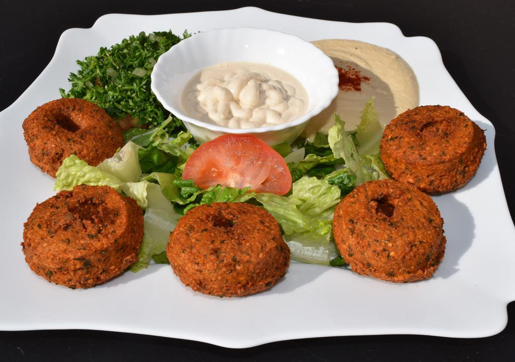 Falafel Plate · Vegetarian. Hummus, Tabbouleh & Tahini Sauce.