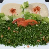 Veggie Plate · Vegetarian. Hummus, tabbouleh & Baba Ghanouj.