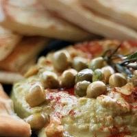 Green Chickpea Hummus · Roasted chickpea / olive oil / garlic / paprika / cayenne / tahini