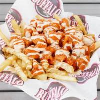 Buffalo Fries Regular · All natural hand breaded, diced chicken breast, sauced your way, and drizzled with our signa...
