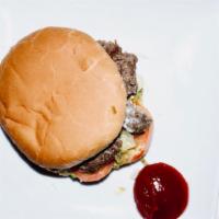 Phat Burger · Served with lettuce, tomatoes, pickles, relish, mustard, mayo and onions.
