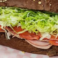 Italian Sub · Smoked ham, salami, mortadella, capocollo on French roll with provolone cheese, lettuce, tom...