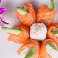 Pink Lady Roll · salmon, carbmeat, avocado, no rice.