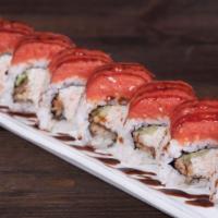 Red Dragon Roll · INSIDE: Unagi, Crabmeat, Cucumber 
OUTSIDE: Spicy Tuna