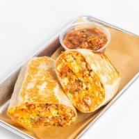 Veggie Breakfast Burrito · Flour tortilla with scrambled eggs, grilled tomato, grilled mushrooms, grilled onions, sauté...