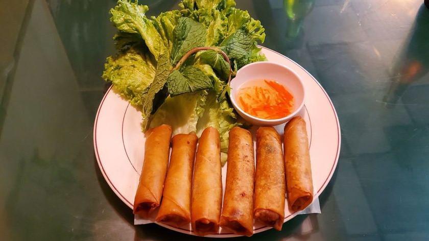 Chả Giò - Egg Rolls · Minced pork, carrot, taro root, glass noodle, black fungus, onion, wrapped in flour paper and deep fried to golden crisp. Served with prepared fish sauce.
Option: Vegetarian Egg Rolls.