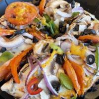 Classic Vegetarian · Red onions, tomatoes, bell peppers, fresh mushrooms, black olives with our house-made Steve'...