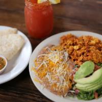 Chorizo Scramble · Two eggs mixed with chorizo, served with choice of beans or potatoes and tortillas