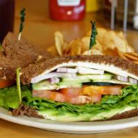 Avocado Sandwich · Avocado, tomato, cucumber, red onion, lettuce, pepper jack cheese and mayo on your choice of...