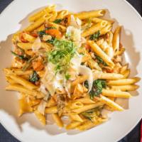 Chicken Chorizo Pasta · Grilled chicken & chorizo, tequila cream sauce, bell peppers, grape tomatoes, spinach, penne...
