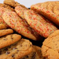 Giant Homemade Cookies · Chocolate chip, peanut butter cookies, snickerdoodle, rainbow sugar, oatmeal raisin, oatmeal...