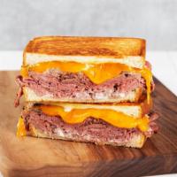 Roast Beef Melt · Griddled sandwich with roast beef, melty yellow cheddar, garlic aioli, and your choice of br...
