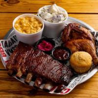 Combo Plate · Choose 2 different BBQ meats with choice of 2 sides and a Jalapeno Cheese Cornbread.