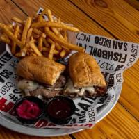 Jake Palet'S Cheese Steak · Smoked Tri-tip w/ provolone, grilled onions & peppers on an amoroso roll.