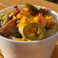 Loaded Mac · Mac N Cheese loaded with diced bacon, jalapeno and extra chedda!