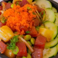 The Hawaiian Bowl · Ahi tuna, masago, pineapple, cucumbers, edamame beans, seaweed mix, yellow and green onions,...