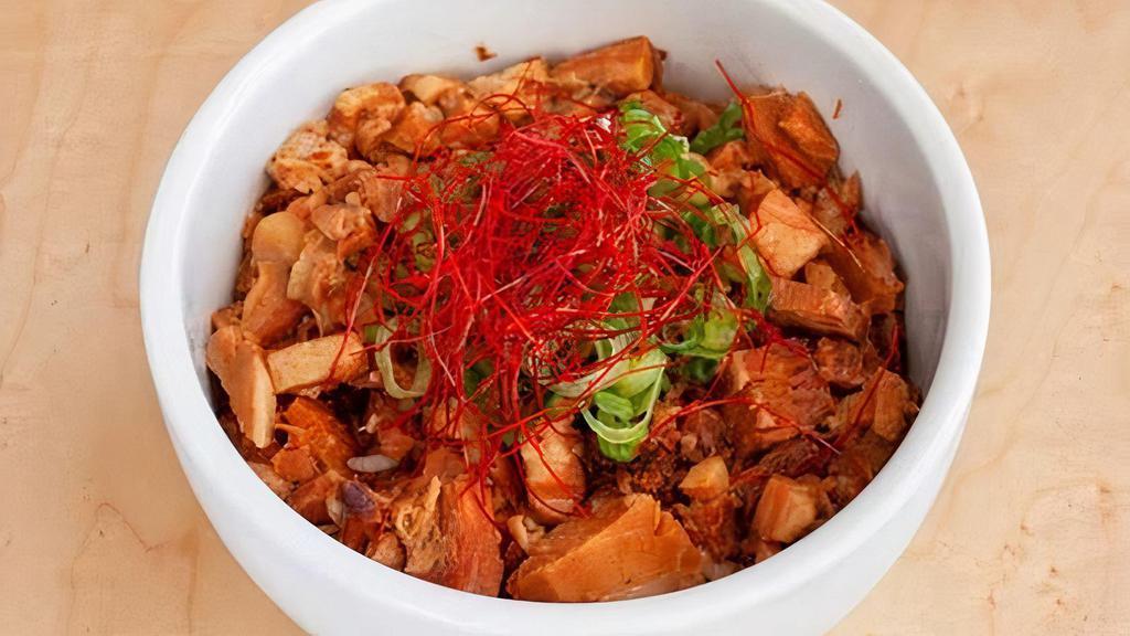 Chashu Bowl · Marinated chashu pork, green onion, and shredded chili peppers.