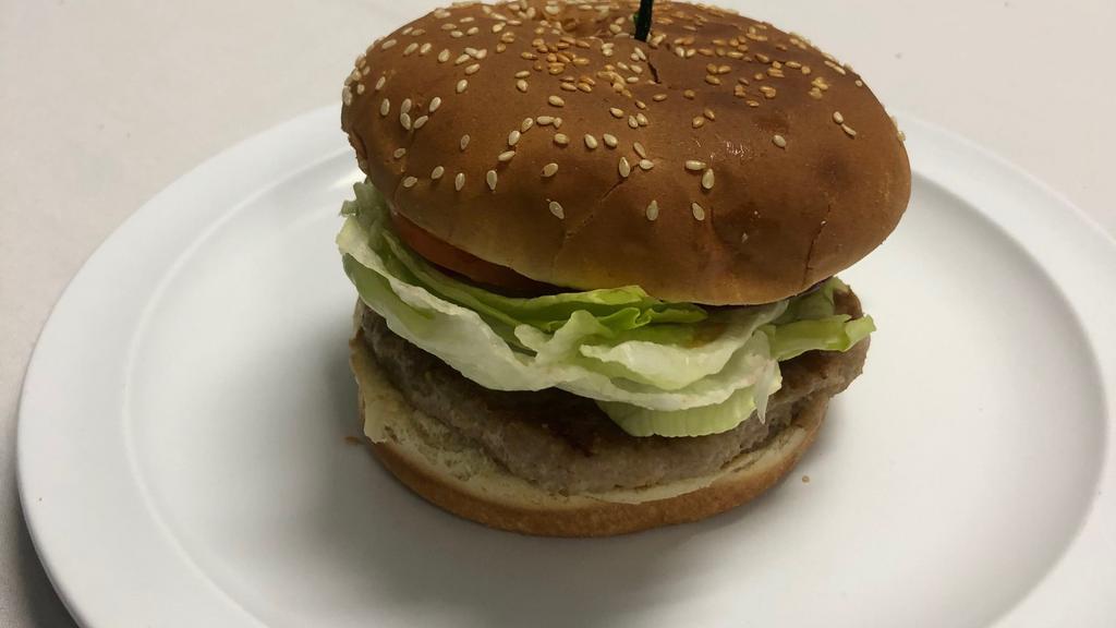 Turkey Burger (Wheat Bun) · 1 turkey patty on a wheat bun, lettuce, tomato, pickle, onion and thousand island dressing.