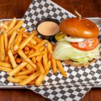 Classic Cheese Burger · 1/2lb grass-fed beef patty topped with fresh lettuce, tomato, and onions.