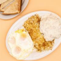 Country-Fried Steak And Eggs · A piece of steak tossed in flour and deep-fried, covered in country-style gravy. Comes with ...
