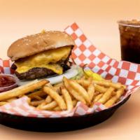 Double Cheeseburger Combo · Sesame seed bun, 2 hand-made gourmet patties, 2 slices of melted American cheese, lettuce, g...